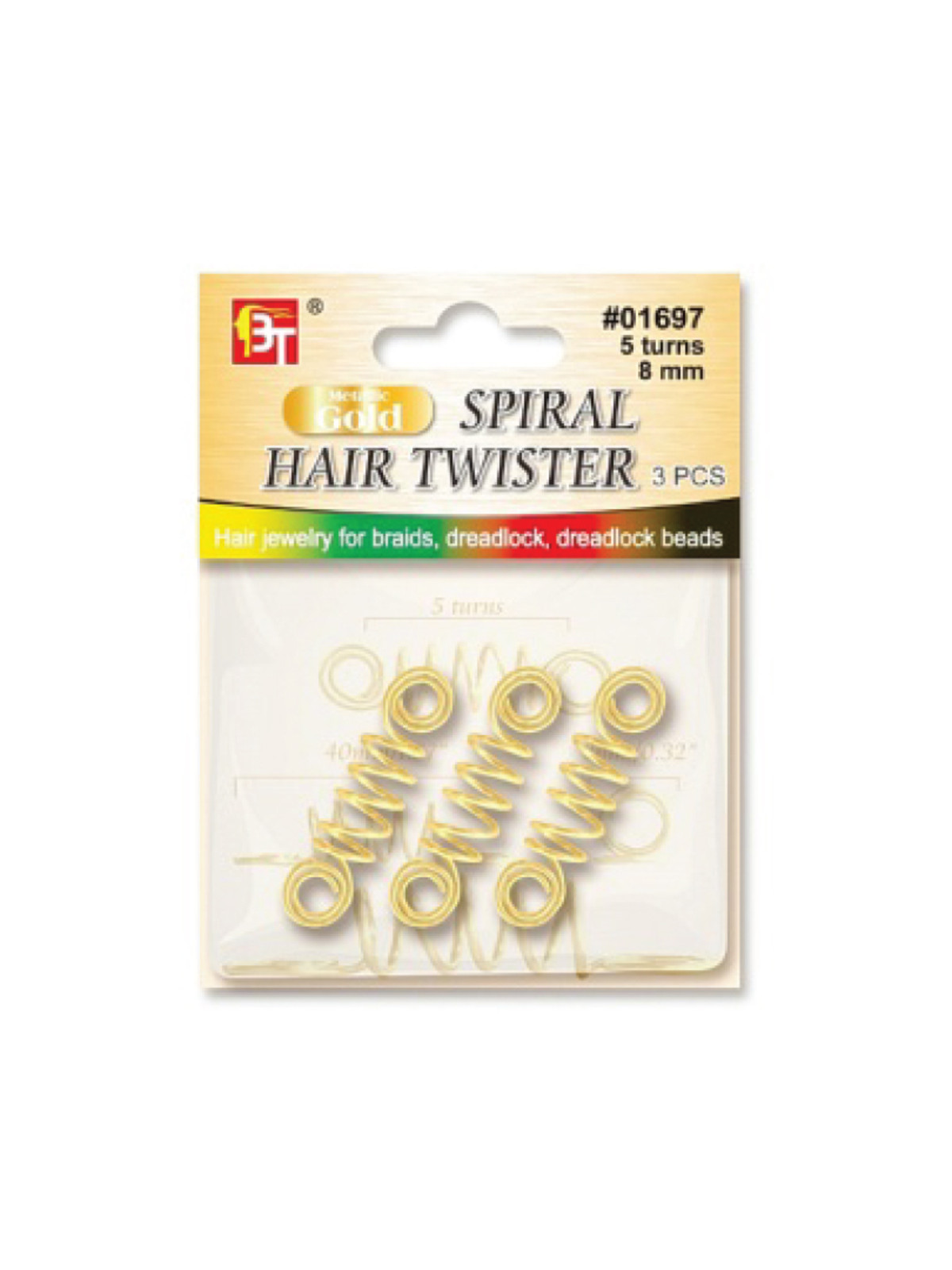BT #01697 SPIRAL HAIR TWISTERS 5 TURNS 8MM (GOLD) - DZ