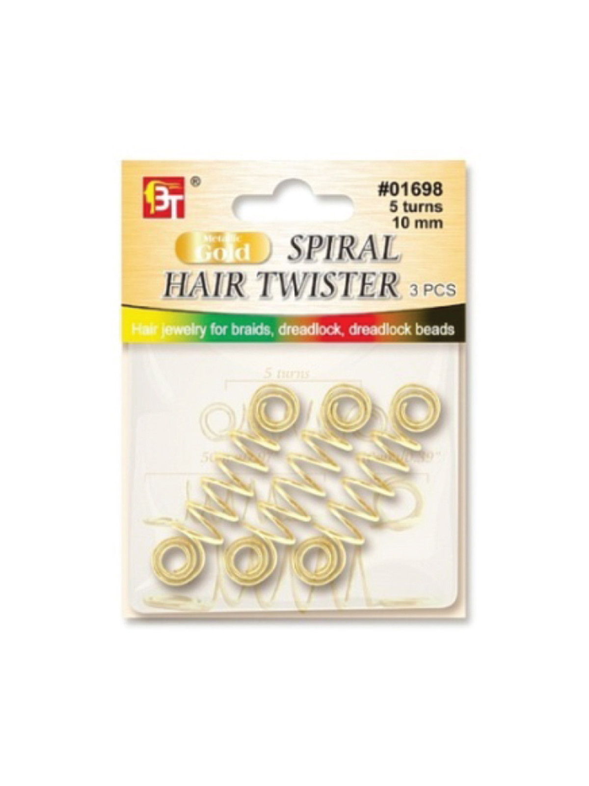 BT #01698 BT SPIRAL HAIR TWISTER 5 TURNS 10 MM(GOLD) - DZ
