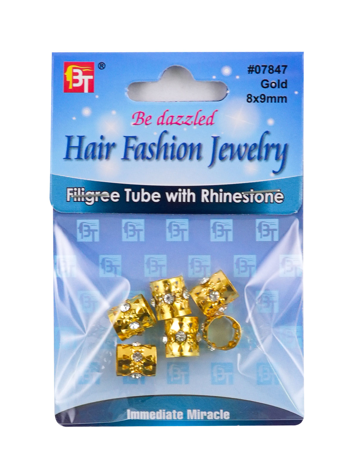 BT #7847 FILIGREE TUBE WITH STONE (GOLD) 8MMX9MM