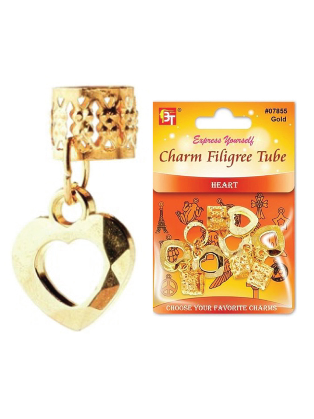 BT #7855 FILIGREE TUBE CHARM (HEART) - DZ
