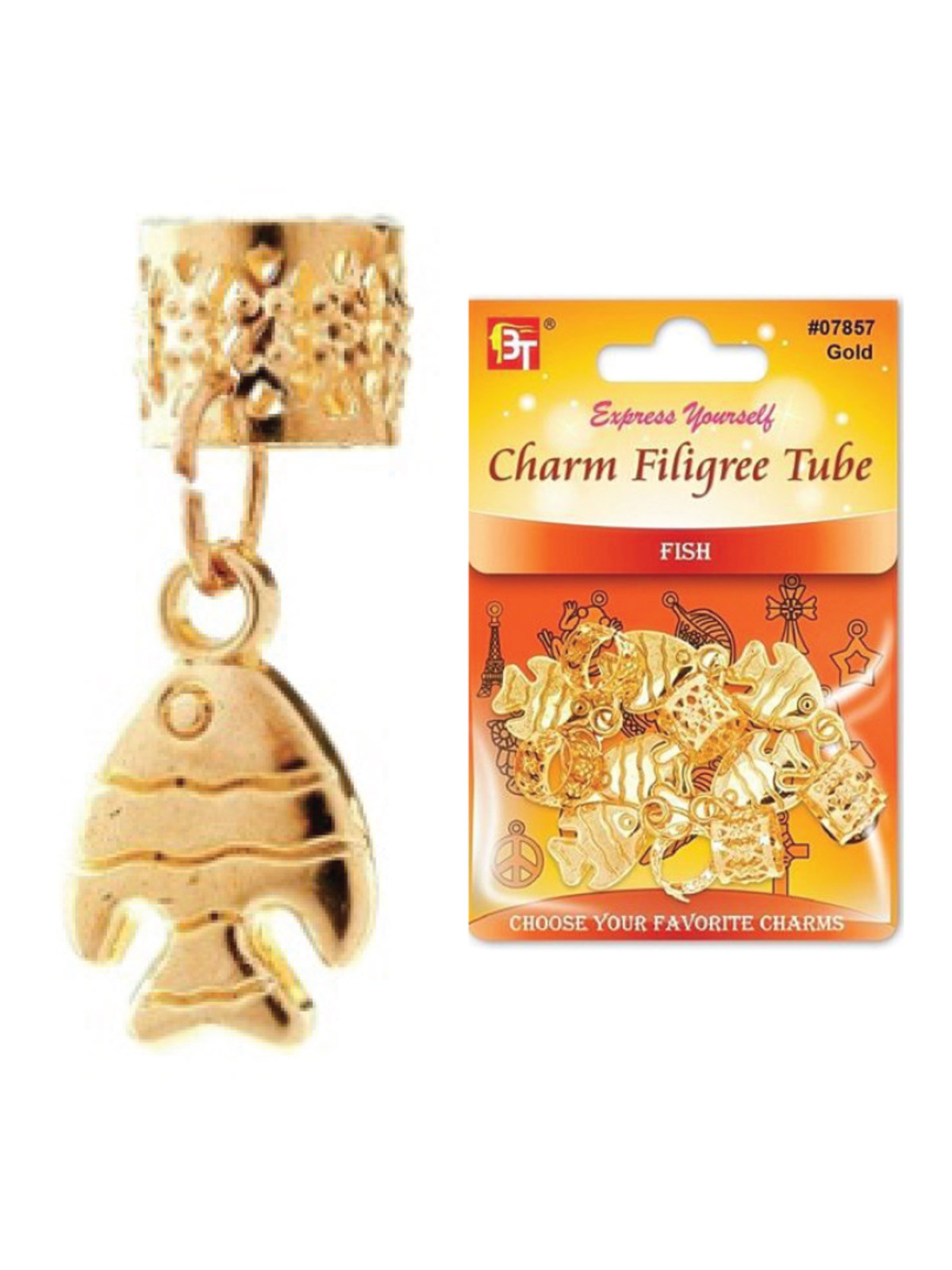 BT #7857 FILIGREE TUBE CHARM (FISH) - DZ