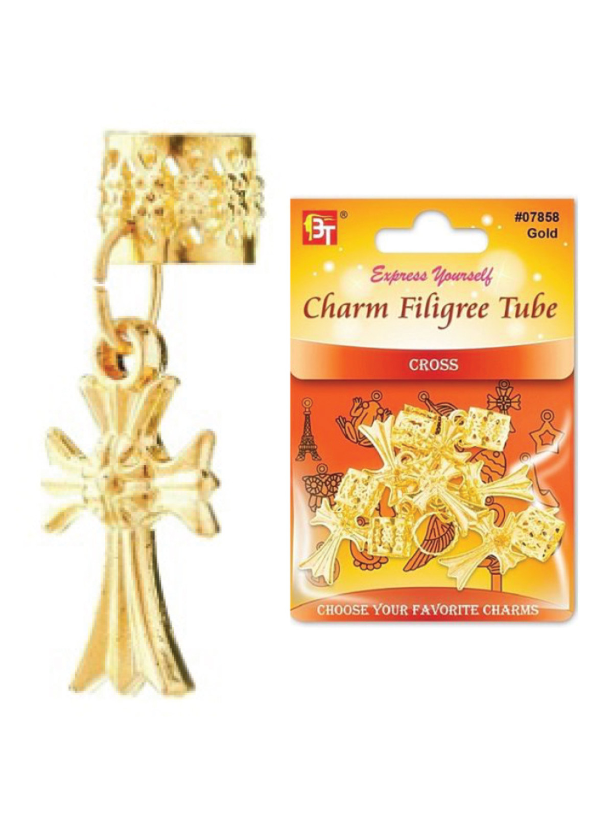 BT #7858 FILIGREE TUBE CHARM (CROSS) - DZ