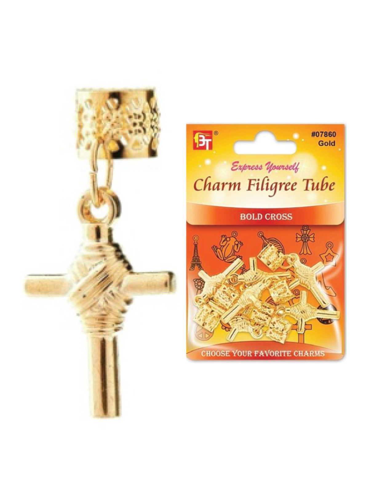 BT #7860 FILIGREE TUBE CHARM (BOLD CROSS) - DZ