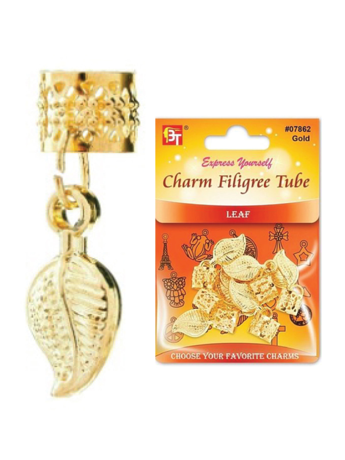 BT #7862 FILIGREE TUBE CHARM (LEAF) - DZ