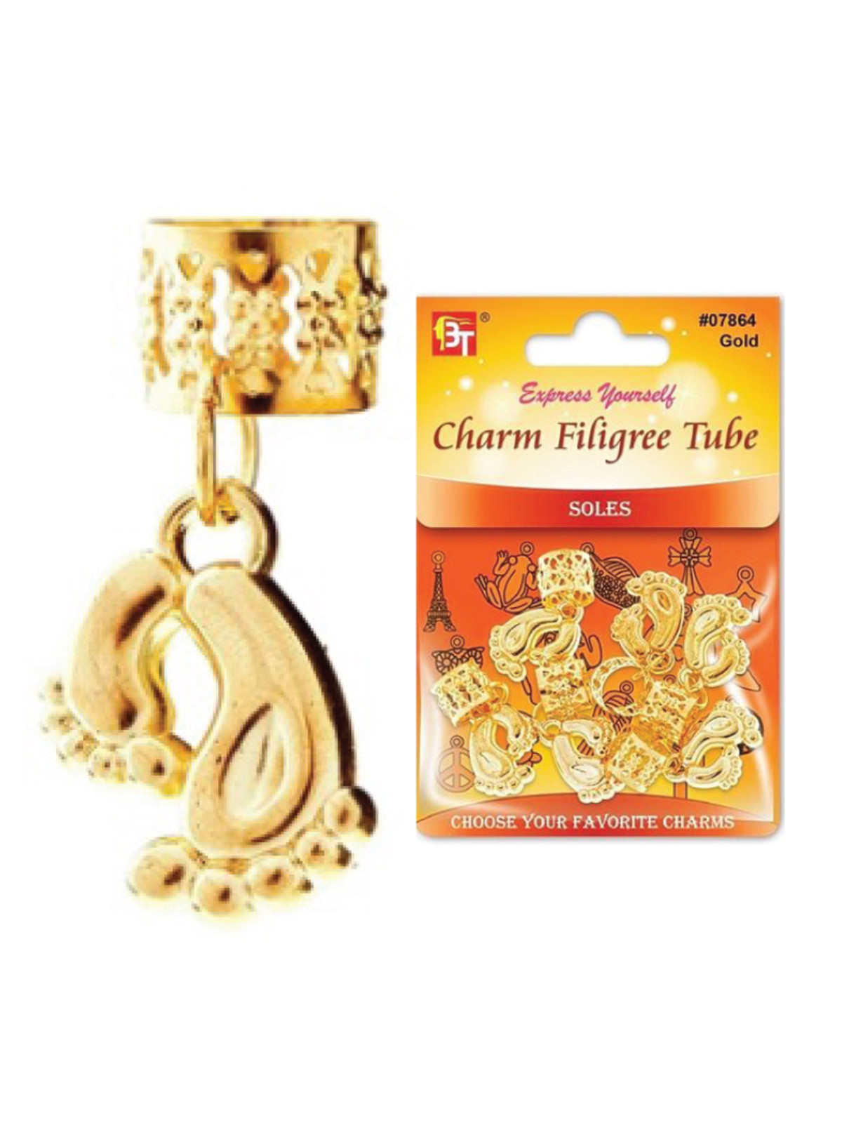 BT #7864 FILIGREE TUBE CHARM (SOLES) - DZ