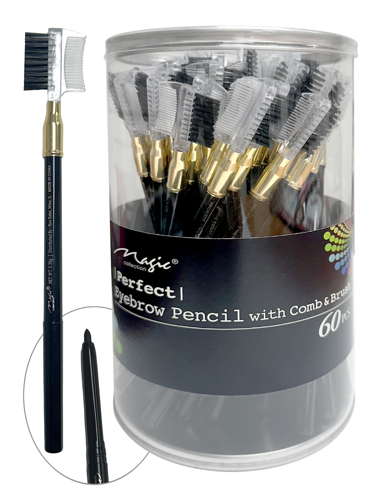 MAGIC #EBR002 EYEBROW AUTO PENCIL WITH COMB & BRUSH (60PCS/JAR/48JAR/CS)