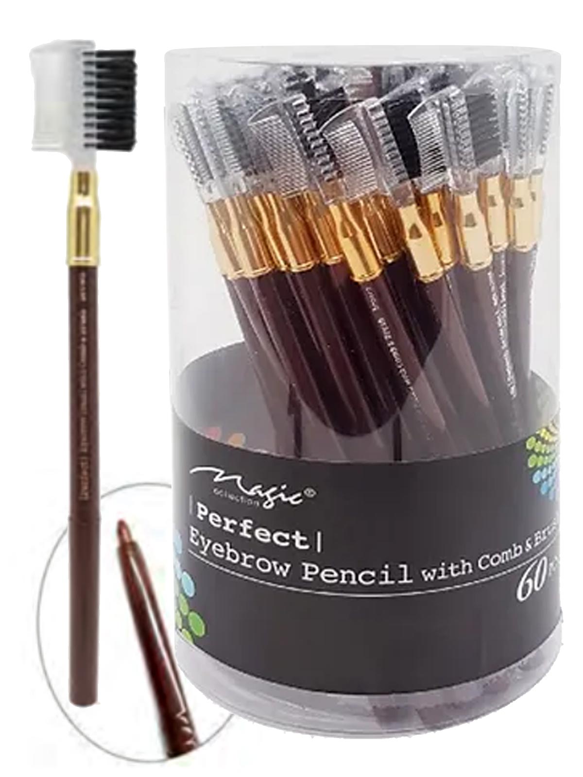 MAGIC #EBR002 D.BROWN EYEBROW AUTO PENCIL WITH COMB & BRUSH (60PCS/JAR/48JAR/CS)