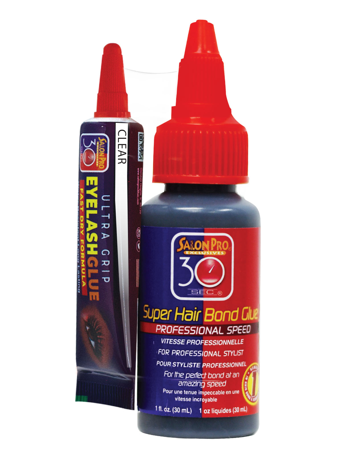 30SEC 0.25OZ EYELASH GLUE CLEAR AND 30SEC 1OZ HAIR GLUE BLACK (24PCS/BOX) -BOX